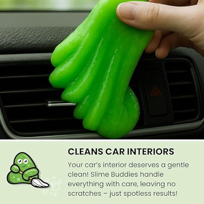 Slime Buddies CLEANING GEL | GREAT FOR CAR INTERIORS, CUP HOLDERS, KEYBOARDS & MORE | REUSABLE CLEANING SLIME (PACK OF 3 - LEMON, APPLE, STRAWBERRY) (APPLE) - Image 3